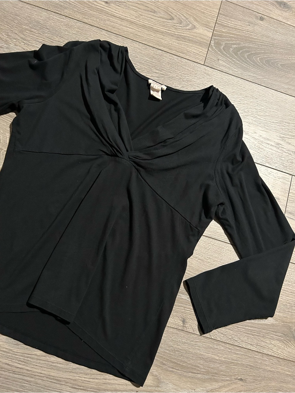 Sundance Black Twist-Front Long Sleeve Tee Size Large